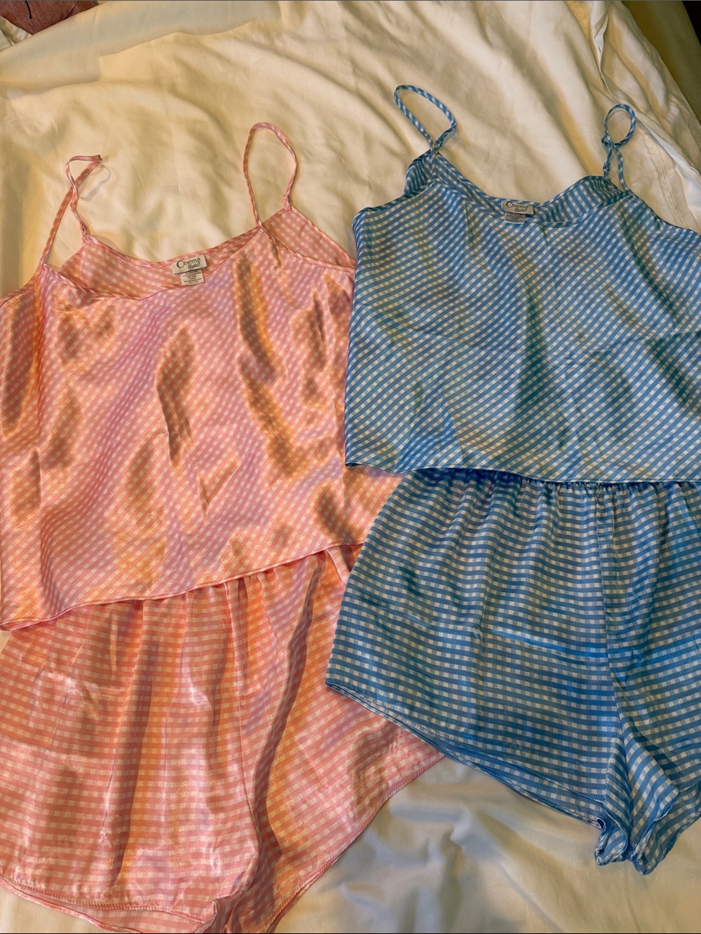 2 Silky Striped Cami & Short Pajama Sets - Pink and Blue